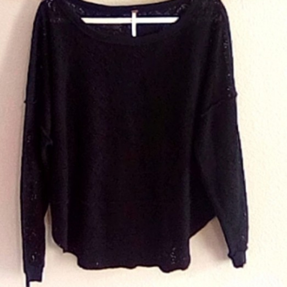 FREE PEOPLE " Not Cold In This" Black Knit Sweater